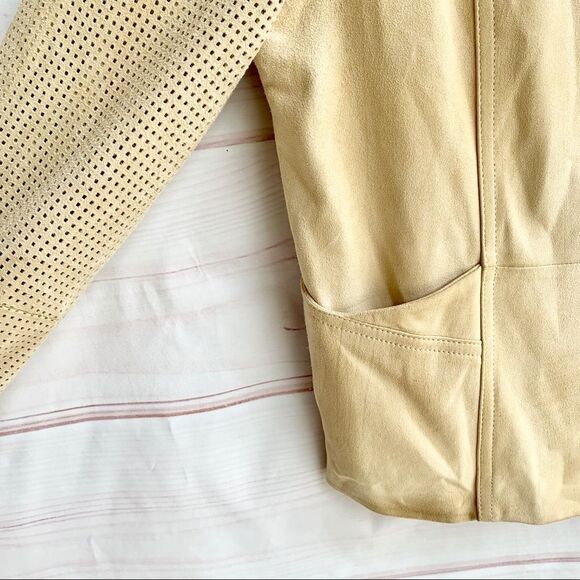 7 for All Mankind Tan Genuine Goat Suede Leather Motorcycle Jacket - Picture 5 of 8